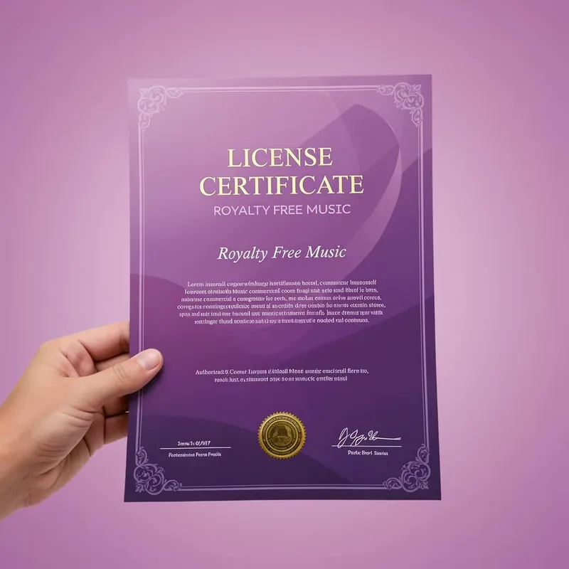 Certificato di licenza commerciale Sonify Music nominativo, stampabile ed esponibile in attività commerciale